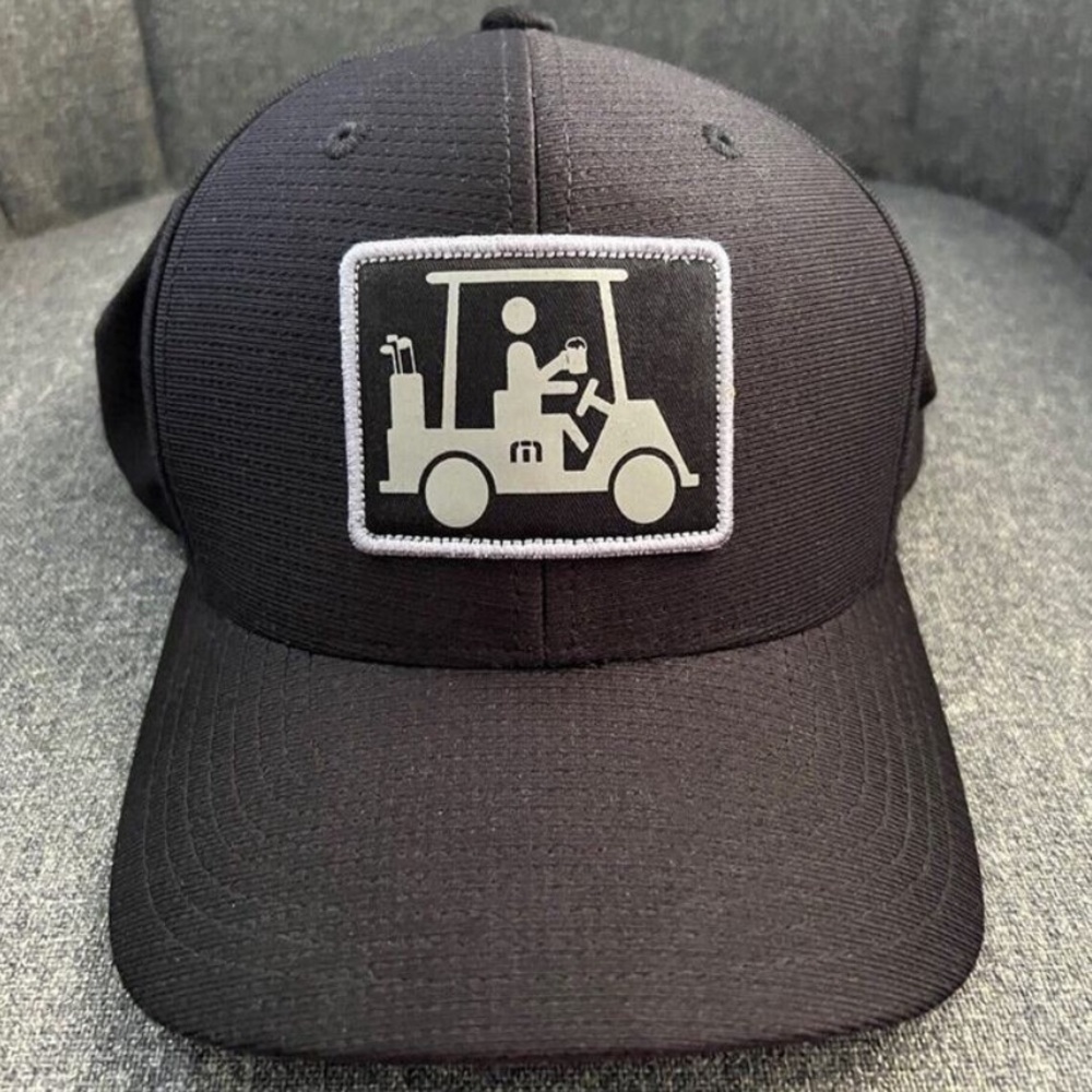 Travis Mathew Black Hat El Capitan Golf Cart Logo Patch Snap Back Beer Flex Fit